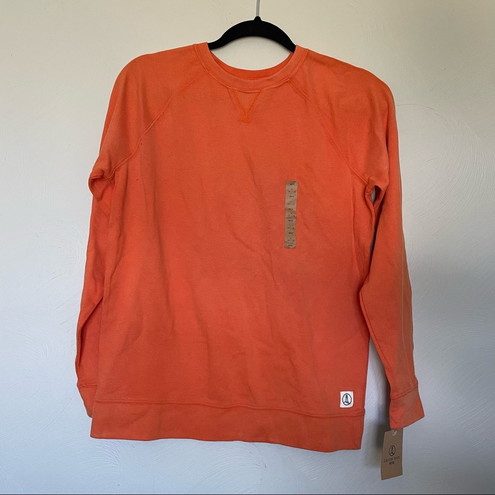 Lands’ End Kids Muted Orange Long Sleeve Pique Crewneck Sweatshirt NWT